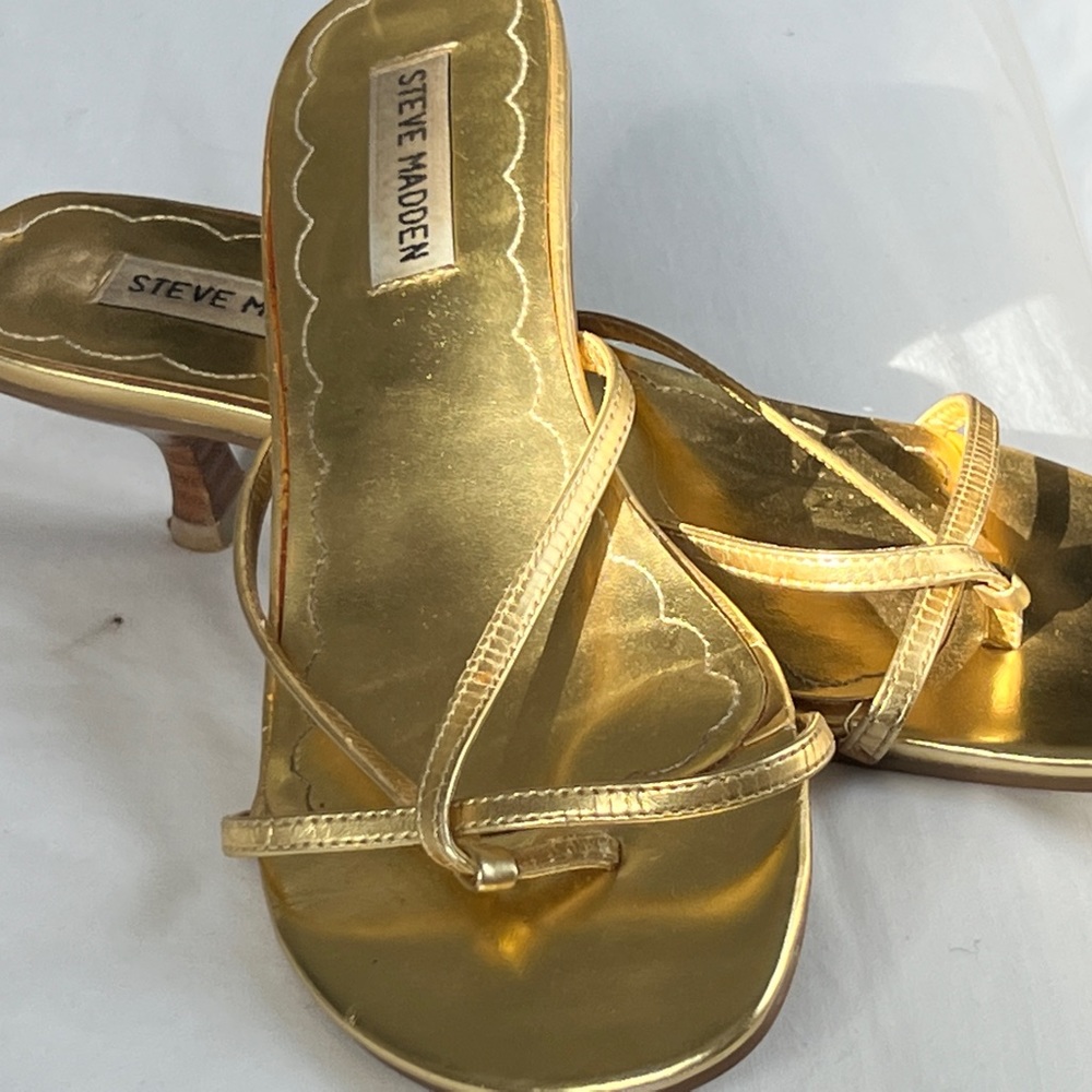 Gold Leather Steve Madden Kitten Heel Sandals from prom 2006